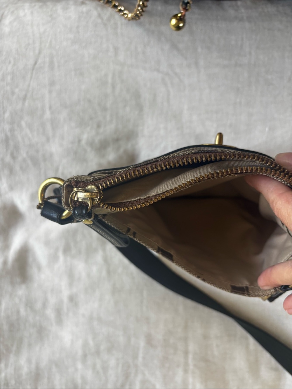 Coach Brown Signature Canvas Crossbody with Black Trim - Picture 4 of 12